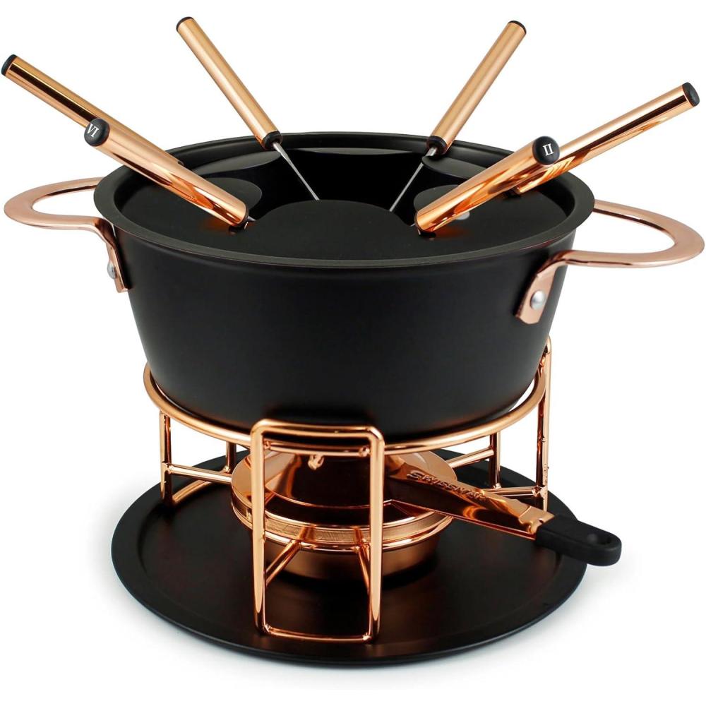 Swissmar Arosa 11-Piece Stainless Steel 3-in-1 Fondue Set – Ideal for Melting Cheese, Chocolate, Butter, & More – Perfect for Kitchen Collection & Wedding Gift Giving – 1.6 Quarts / 1.5 Liter(Realp 11-Piece Cast Aluminum)