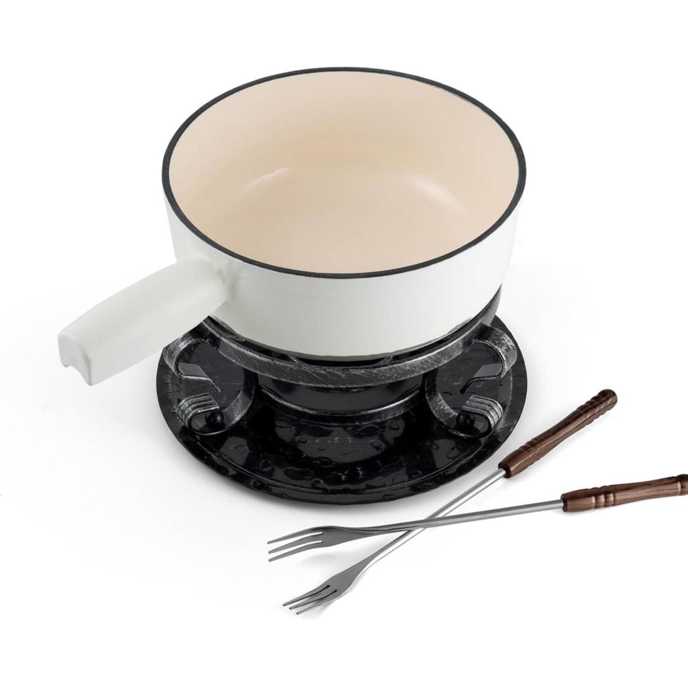 Swissmar Lugano Cast Iron Cheese Fondue Set, 9-Piece, 2 QT / 2 L – Ideal for Melting Cheese, Chocolates, Caramel, & More – Perfect for Kitchen Collection & Gift Giving – Cherry Red(Matte White)