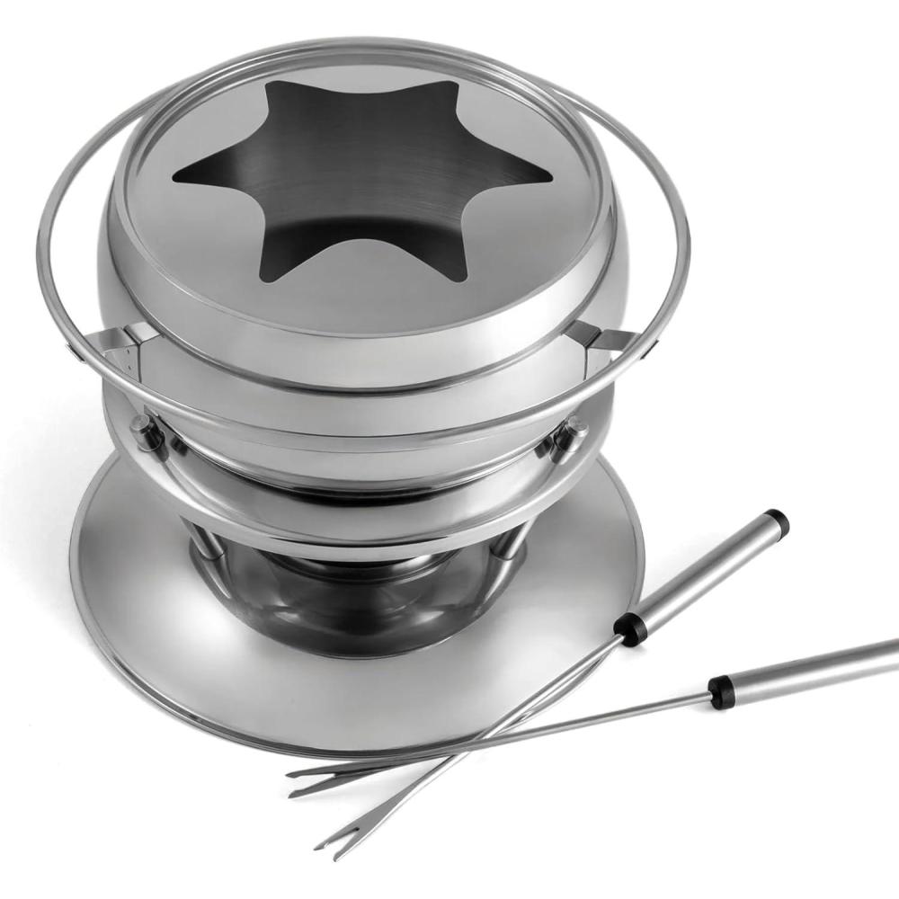 Swissmar Arosa 11-Piece Stainless Steel 3-in-1 Fondue Set – Ideal for Melting Cheese, Chocolate, Butter, & More – Perfect for Kitchen Collection & Wedding Gift Giving – 1.6 Quarts / 1.5 Liter(Zuri 11-Piece Stainless Steel)