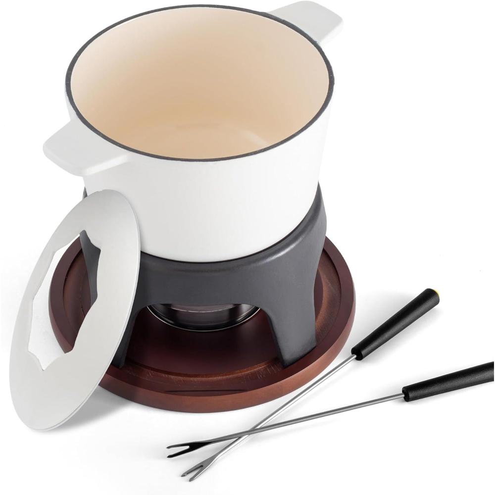 Swissmar Sierra Cast Iron Fondue Set, 1.6 Quart / 1.6 Liter – Perfect for Meat, Cheese, & Chocolate Fondues – Ideal for Family Bonding & Hosting Gifts – 12-Pieces, Deep Blue(Matte White)