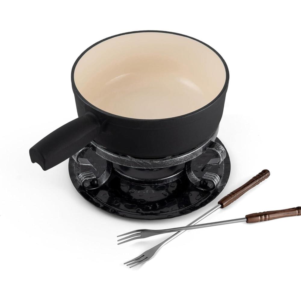 Swissmar Lugano Cast Iron Cheese Fondue Set, 9-Piece, 2 QT / 2 L – Ideal for Melting Cheese, Chocolates, Caramel, & More – Perfect for Kitchen Collection & Gift Giving – Cherry Red(Black)