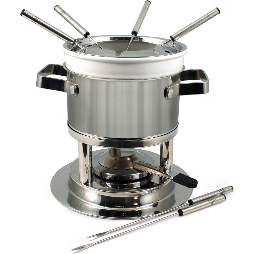 Swissmar Arosa 11-Piece Stainless Steel 3-in-1 Fondue Set – Ideal for Melting Cheese, Chocolate, Butter, & More – Perfect for Kitchen Collection & Wedding Gift Giving – 1.6 Quarts / 1.5 Liter(Basel 11-Piece Stainless Steel)