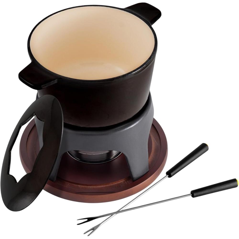 Swissmar Sierra Cast Iron Fondue Set, 1.6 Quart / 1.6 Liter – Perfect for Meat, Cheese, & Chocolate Fondues – Ideal for Family Bonding & Hosting Gifts – 12-Pieces, Metallic Black(Metallic Black)