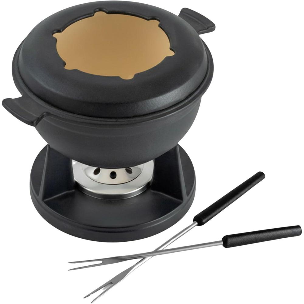 Swissmar Lucerne 10 Piece Cast Iron Fondue Set – Ideal for Melting Cheese, Chocolate, & Meat – Perfect for Kitchen Collection & Wedding Gift Giving – 2 Liter / 2 Quart – Matte Black(Matte Black)