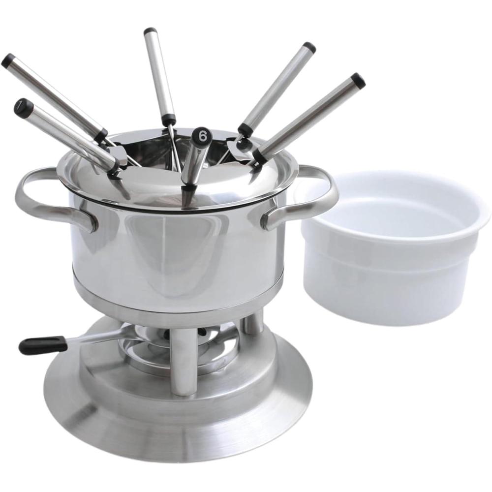 Swissmar Arosa 11-Piece Stainless Steel 3-in-1 Fondue Set – Ideal for Melting Cheese, Chocolate, Butter, & More – Perfect for Kitchen Collection & Wedding Gift Giving – 1.6 Quarts / 1.5 Liter(Arosa 11-Piece Stainless)