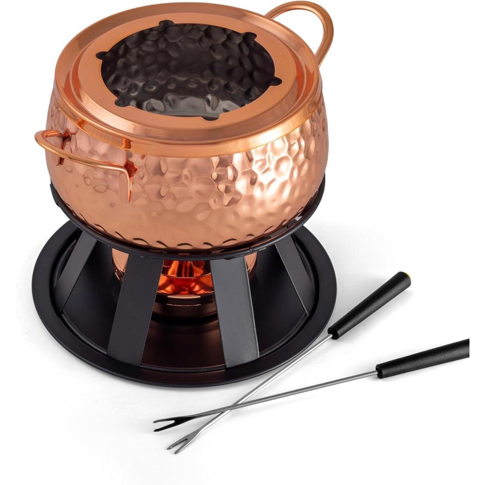 Swissmar Arosa 11-Piece Stainless Steel 3-in-1 Fondue Set – Ideal for Melting Cheese, Chocolate, Butter, & More – Perfect for Kitchen Collection & Wedding Gift Giving – 1.6 Quarts / 1.5 Liter(Biel 11-Piece Copper)