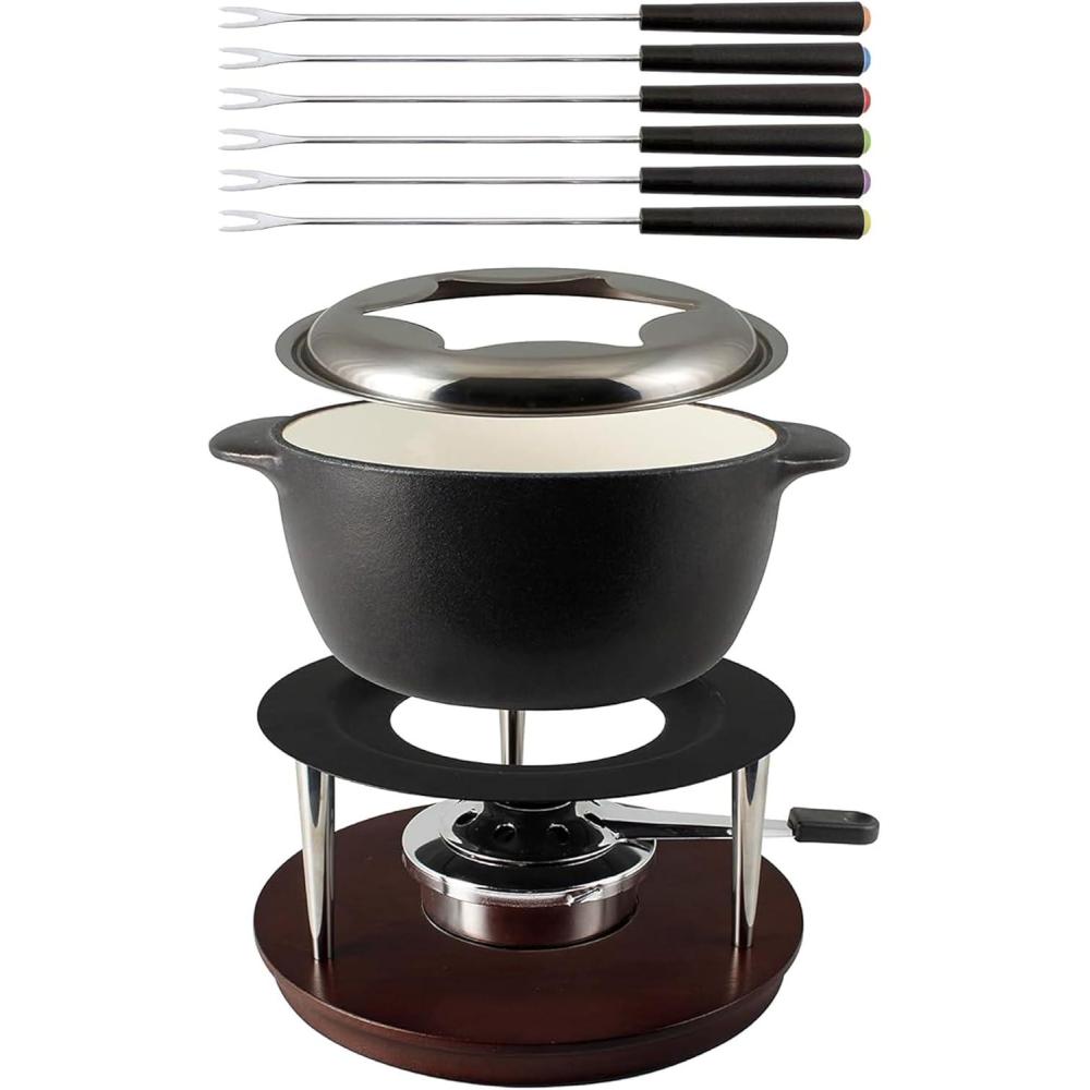 Swissmar Arosa 11-Piece Stainless Steel 3-in-1 Fondue Set – Ideal for Melting Cheese, Chocolate, Butter, & More – Perfect for Kitchen Collection & Wedding Gift Giving – 1.6 Quarts / 1.5 Liter(Summit 10-Piece Black Cast Iron)