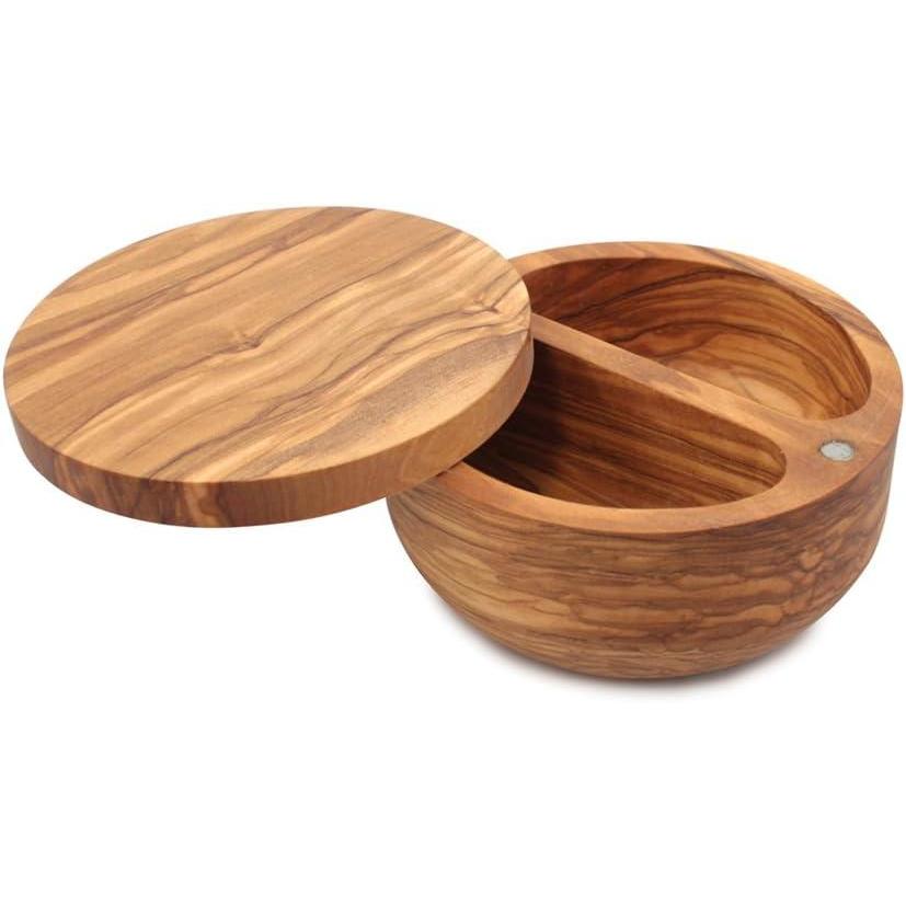 Swissmar Napoli Olive Wood Salt Keeper – Small Container with Removable Wooden Lid, Countertop Spice Jar for Flaky Crystals, Sugar, Seasoning, Kitchen Storage Canister, 2.2 oz / 65 ml(Olive Wood)