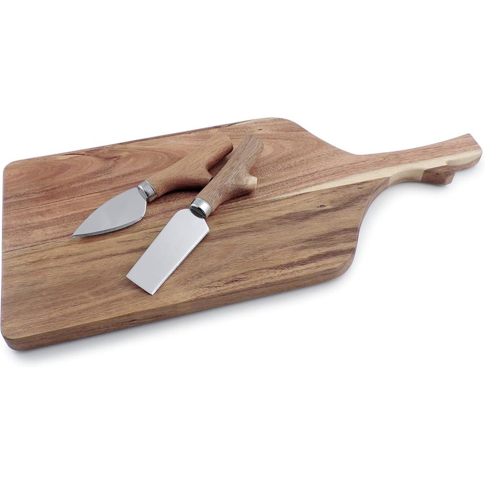 Swissmar Acacia Paddle Board and Knife Set, Brown
