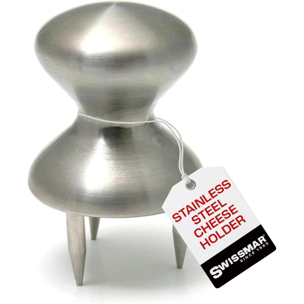 Swissmar Stainless Steel Cheese Holder – 3-Prongs Hold Cheese in Place – Perfect for Serving and Skewers – Cheese Button Clinchers – Silver