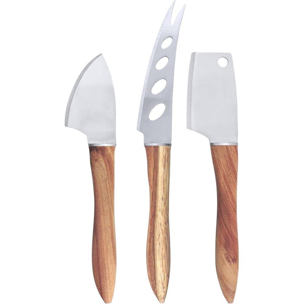 Swissmar Timber 3-Piece Cheese Knife Set for Charcuterie Board – Elegant Utensils for Slicing Soft & Hard Cheeses – Stainless Steel Blades with Walnut Handles – Perfect for Kitchen Collection(Natural)