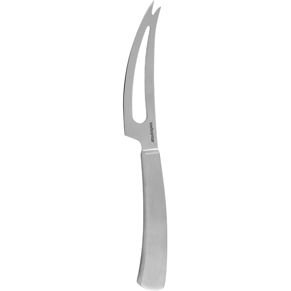 Swissmar Barcelona Universal Cheese Knife – 7.8″ Stainless Steel Blade with Sand-Blasted Handle – Curved Knife with Fork Tip for All Cheese Types – Stylish, Precise, and Ideal for Charcuterie Boards(Soft)