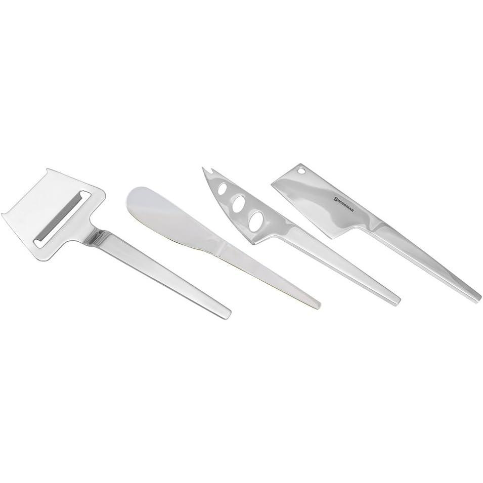 Swissmar SlimLine Cheese & Charcuterie Spreader, Stainless Steel – Ideal Kitchen Tool for Soft Cheeses, Butter, Cream Cheese on Bread, Crackers & More, 6.5 Inches(Four Piece Slim-Line Stainless Steel Cheese)