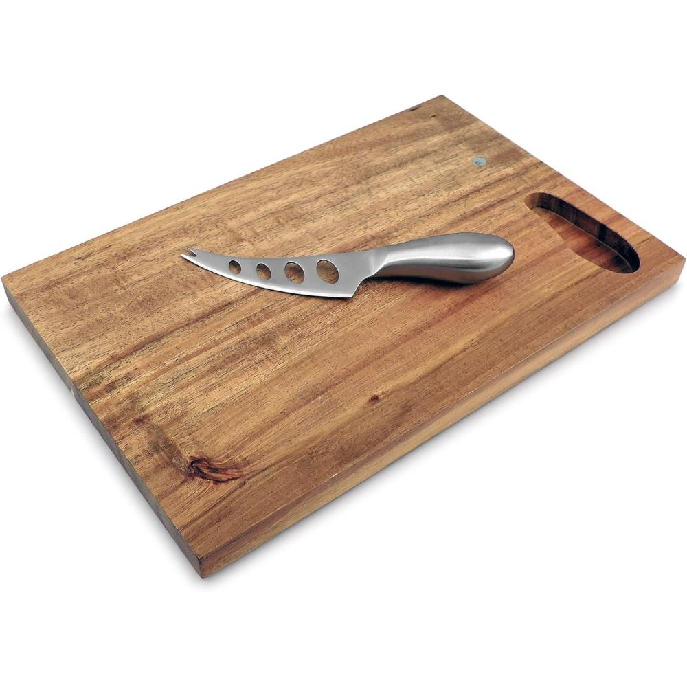 Swissmar Mini Acacia Cheese Board Set – Compact 2-Piece Serving Board with Built-In Magnetic Knife Storage – Durable & Water-Resistant – Perfect for Kitchen Collection – 11 x 7.25(Small Board and Knife)
