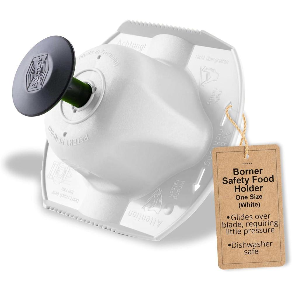 Borner Safety Food Holder – Finger Anti-Cut Protectors for Vegetable or Fruit Grater, Food Slicer Cutter, Cheese Grater, Kitchen Fruit & Vegetable Holder for Slicing, – One Size, White