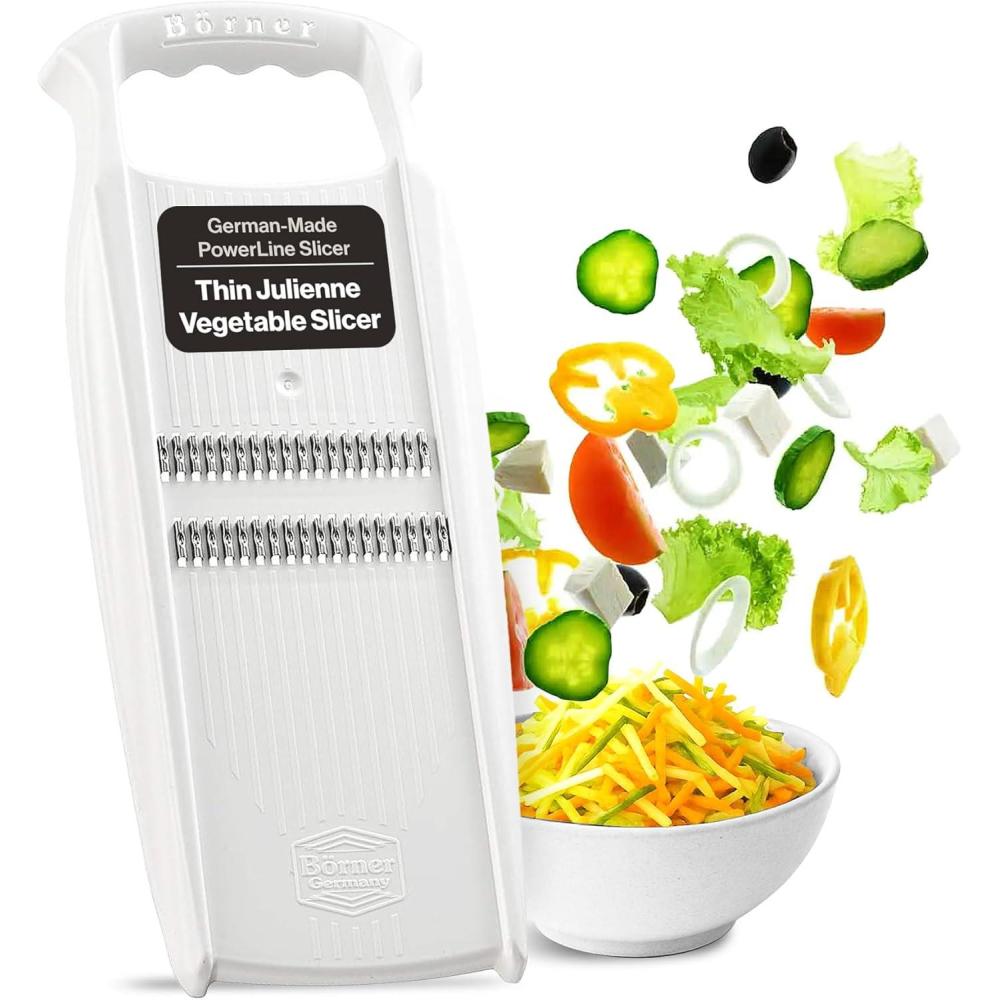 Swissmar Börner PowerLine Thin Julienne Vegetable Slicer – Precision Mandoline Slicer for Potatoes, Zucchini, & Hard Fruits – Perfect for Vegetable Salad – Essential Kitchen Gadgets – White(White)