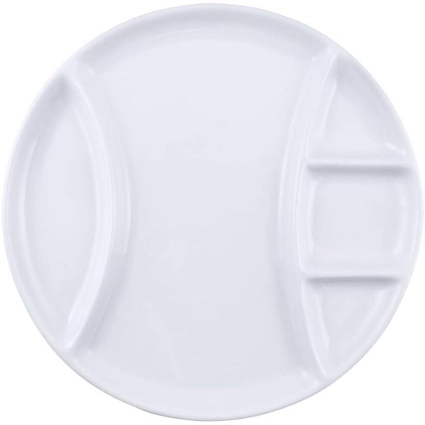 Swissmar Raclette & Fondue Porcelain Plates – Set of 4 Compartmentalized Appetizer Plates for Sushi, Desserts, Meats, Dipping Sauces, Easy Serving and Dining Experience