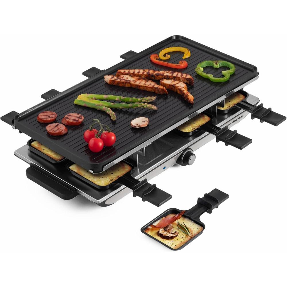 Swissmar Geneva Raclette Grill with Reversible Cast Aluminum Grill Top – Perfect for outdoor & Indoor Electric Raclette Grill & Griller – Barbeque Bonding – 4-Person(8 Person)