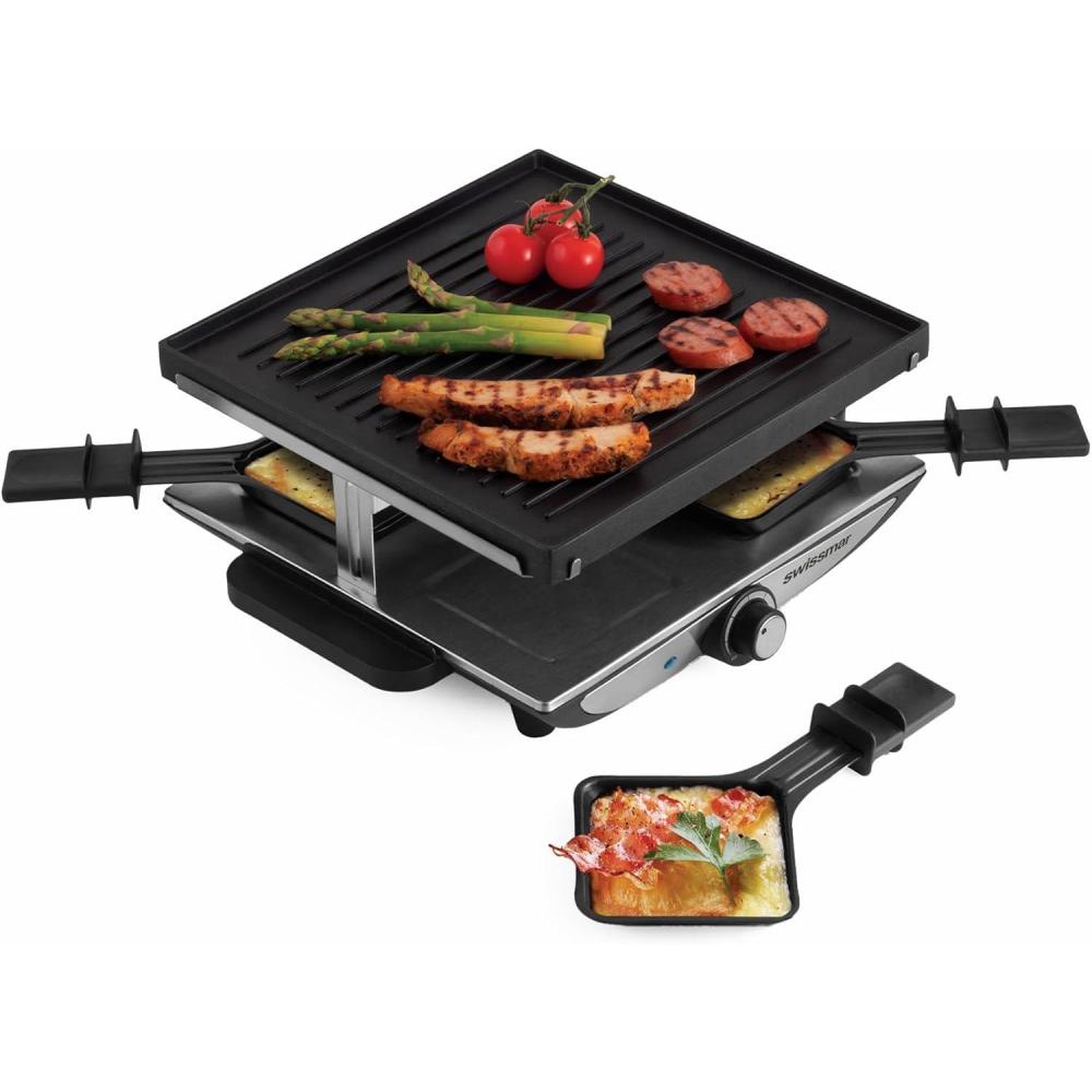 Swissmar Geneva Raclette Grill with Reversible Cast Aluminum Grill Top – Perfect for outdoor & Indoor Electric Raclette Grill & Griller – Barbeque Bonding – 4-Person(4 Person)