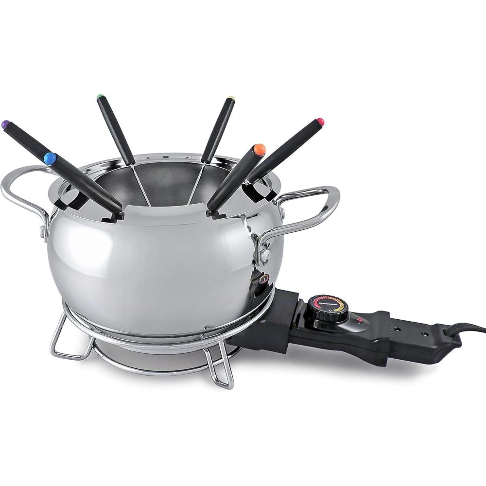 Swissmar Mont Brule 9 Pieces Electric Fondue Set – Perfect Cheese & Chocolate Melting Pot for Dipping – Versatile Fondue Maker & Ideal Gift for Entertaining, Weddings, or Housewarming – 2.1Q / 2L(Traditional)